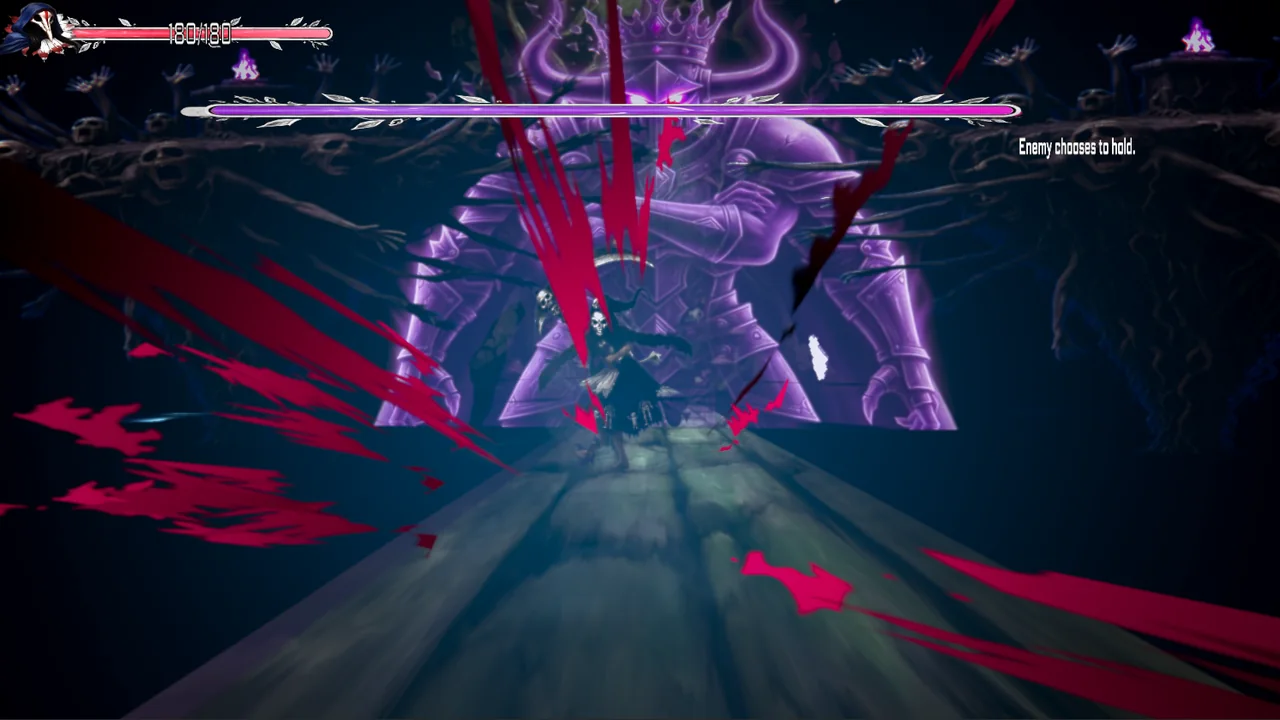 A giant crowned boss looming over a bridge